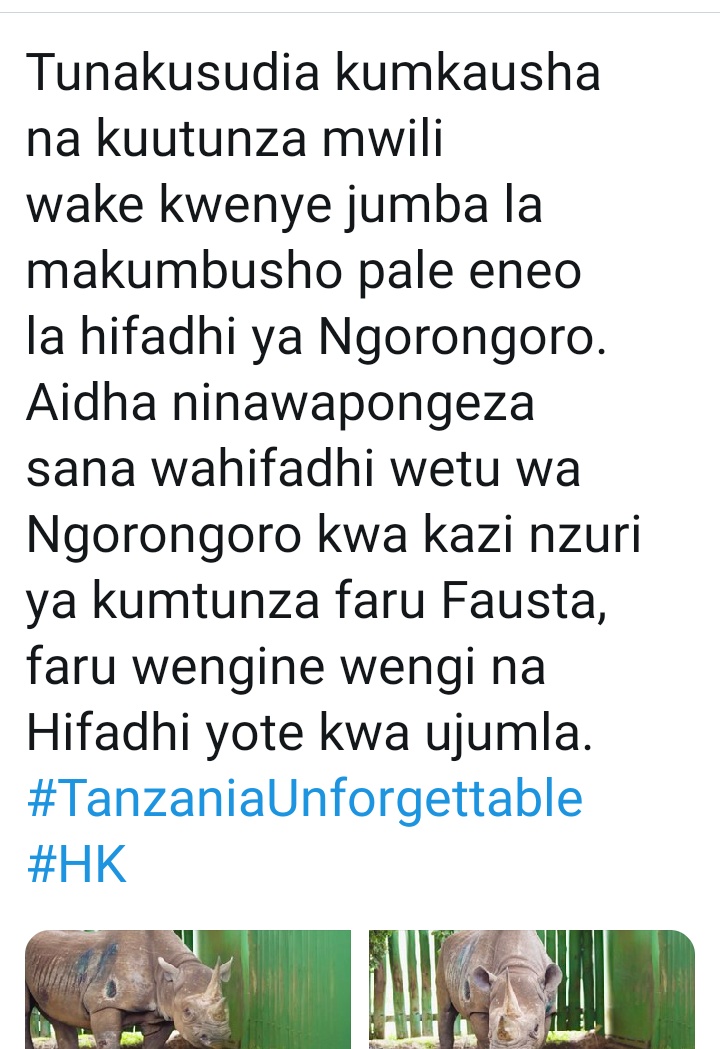iAlen's tweet photo. FAUSTA njiani kukaushwa alivyoahidi @HKigwangalla! Ila those pictures of FAUSTA, sliced up like that jamani @NgorongoroNCAA?
Post Mortem au? For Rhino lovers, this is GRUESOME to say the least. UPDATE ON FAUSTA THE GREAT?
#RIPFausta https://t.co/DMj2jdYsHu