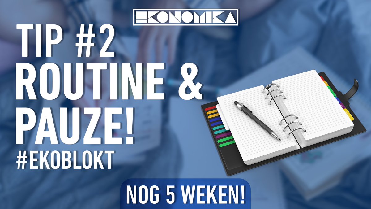 EkonomikaLeuven's tweet photo. Creëer een vaste routine voor jezelf. Neem regelmatig korte pauzes, ga op tijd slapen en baseer je niet op wat je vrienden doen! Nog 5 weken volhouden! #Ekoblokt https://t.co/LTga0wSTuy