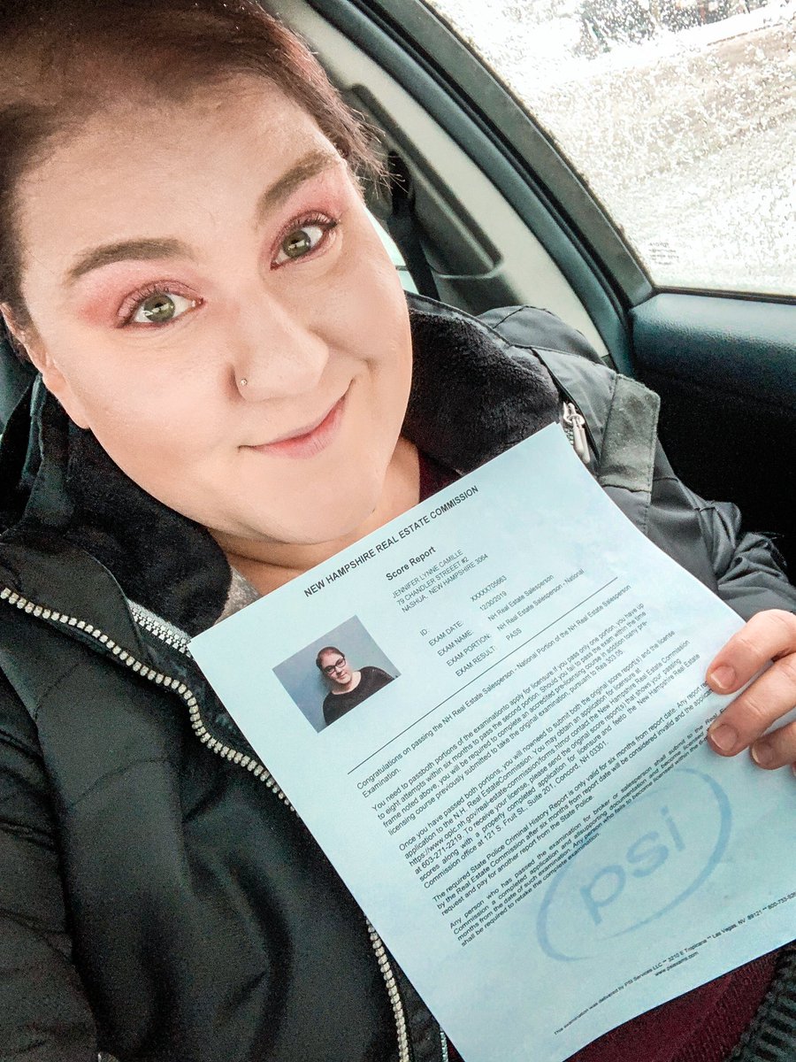 So excited and relieved. I passed my NH real estate salesperson exam this morning!! Closing out 2019 with a bang.