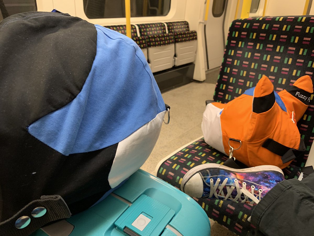 Fluffcreation's tweet photo. @FuzzyTheFox and @AvalonBlueavian traveling in style with they own Fluffcreation Fursuit headbag. #fursuitheadbag #notacommercial https://t.co/MECS8OeRSK