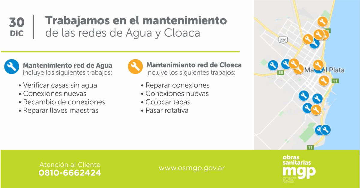 🛠️ Tareas de mantenimiento sobre redes de agua y cloaca, programadas para el día de hoy 👨‍🔧 Consultalas en nuestro mapa: drive.google.com/open?id=1P8fGT…