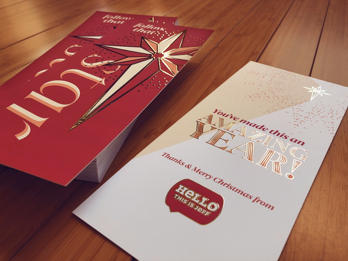 hellothisisjeff's tweet photo. Had some fun with a raised gold foil finish on my client Christmas cards – a fitting touch to finish off an amazing year! #MOOCards https://t.co/OUQeVaeaLY
