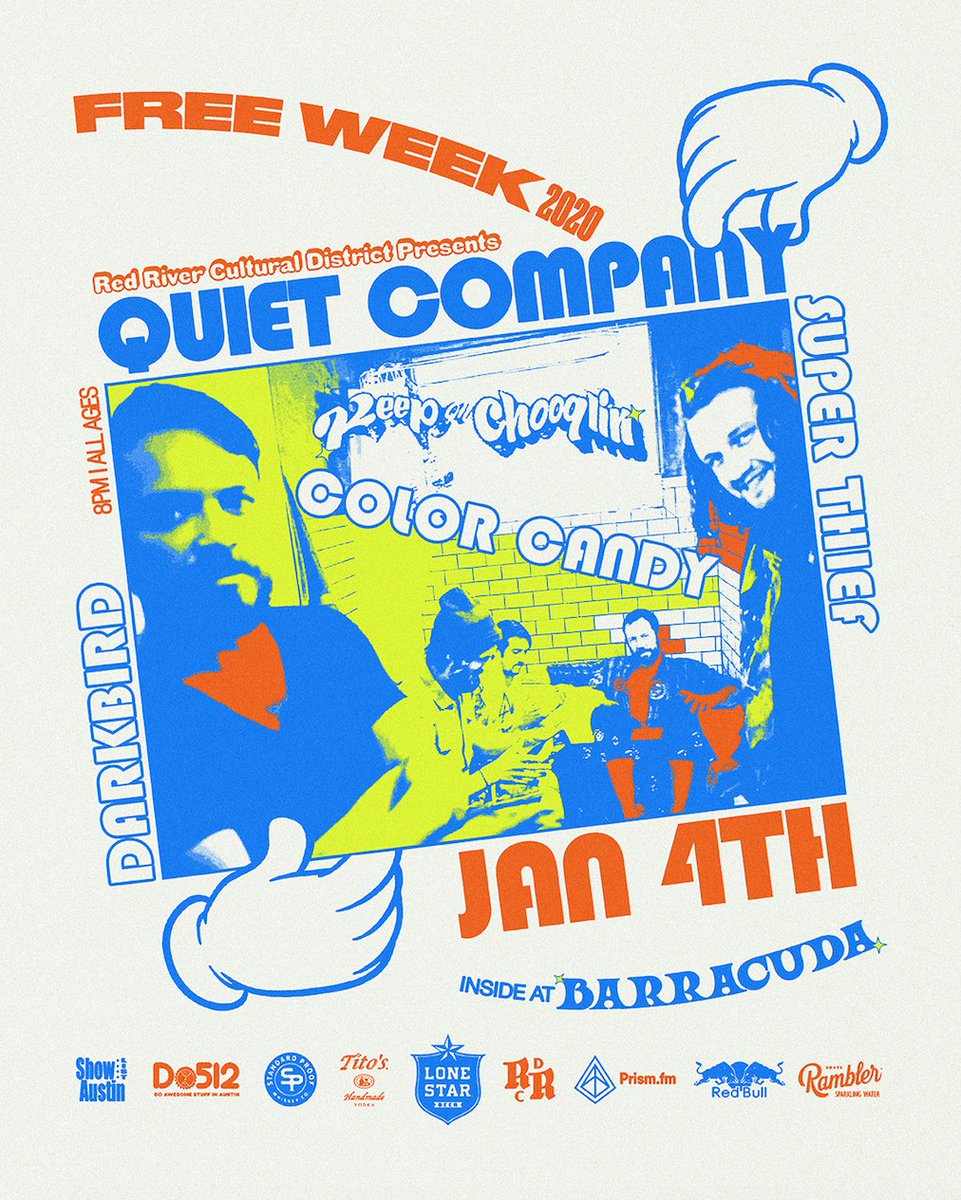 barracudaaustin's tweet photo. 🔮 #FREEWEEK | Jan 4th at #BarrysClub
🌟 INSIDE: @quietcompanytx @darkbirdband @ColorCandyTalk @sooper_theef
🌟 OUTSIDE: Nolan Potter's Nightmare Band #TVsDaniel #HongKongWigs #TheStacks @MANIFESTDC
↝ https://t.co/gquWsGWRrZ
#DefendRedRiver #RRCD https://t.co/jBrRDaQ43k