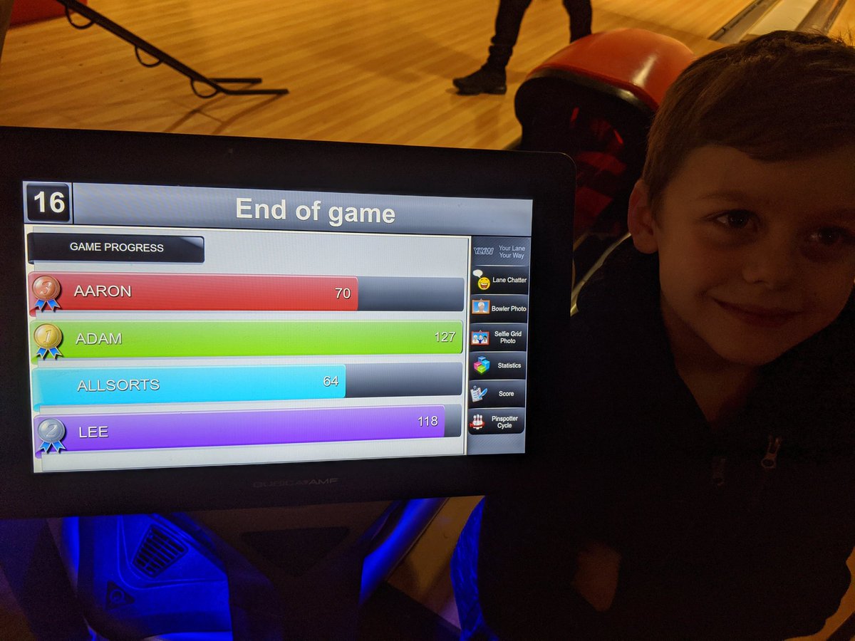 dadNladZ's tweet photo. Moment you genuinely lose to a 7 year old at bowling #disappointed #betterteacherthanithought #neverplayingagain https://t.co/PqnsAao1Lz