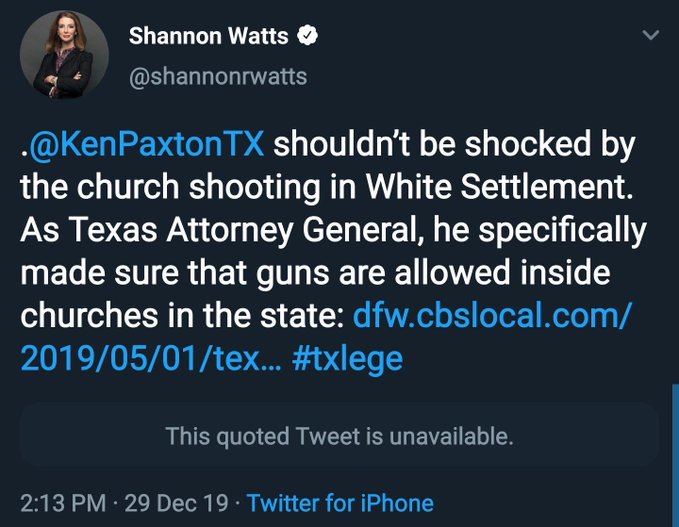 CalebJHull's tweet image. - Shooter had a criminal record
- It was illegal for him to own the gun he used
- Good guy with a gun stopped the shooter in less than 3 seconds
- 7 others emerged in congregation with guns shortly after
- Gun Control didn&apos;t work
- Good guys with guns did

Shannon is an idiot.