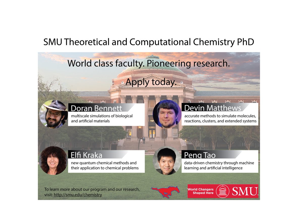 Mesoscience's tweet photo. Interested in graduate school? Think about a theoretical chemistry PhD @SMU! The application deadline is January 31. Many of our applicants have backgrounds in physics, biology, material science, computer science, and more. https://t.co/9iP6qKQdiS