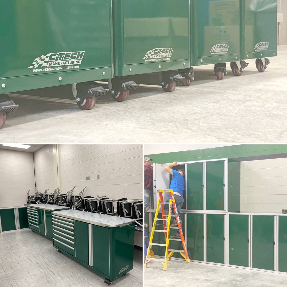 DCESeniorHigh's tweet photo. Our community partner, CTech Manufacturing, delivered a lot of tool cabinets this morning. Now they are mounting them in a variety of places throughout the expanded CTE spaces. #dcesrh #everestpride https://t.co/q5w5QIwsLT
