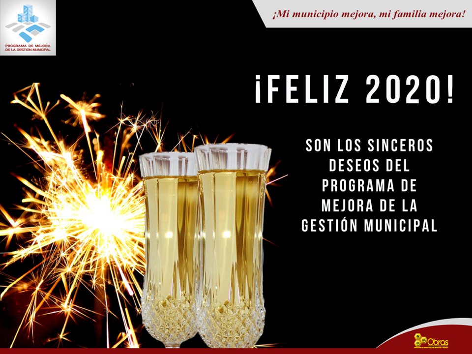 PMGM_CII's tweet photo. El Programa de Mejora de la Gestión Municipal (PMGM), a horas de recibir el nuevo año, desea a todas las familias del país un 2020 próspero, lleno de metas cumplidas y buenos momentos. El trabajo continuará en beneficio del ordenamiento y desarrollo de las ciudades del país. https://t.co/reIZ5M4C0r