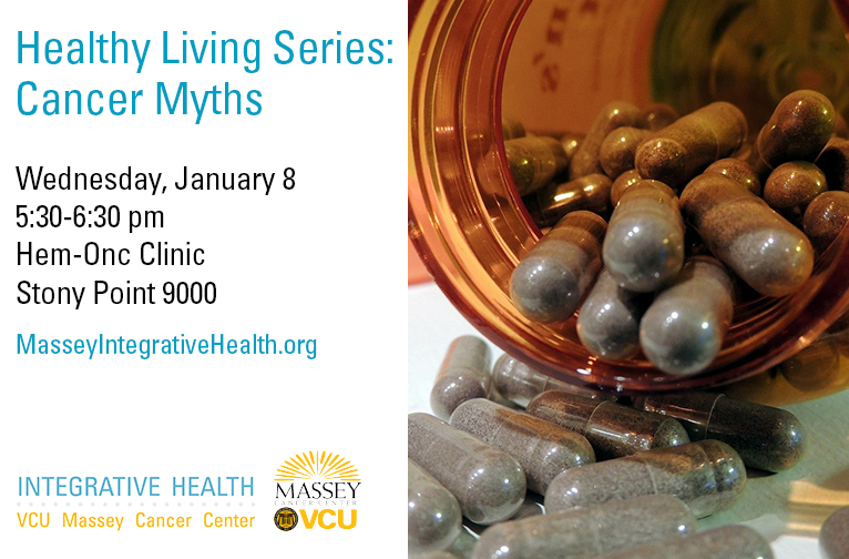 Join us for a discussion on #cancermyths, featuring Massey medical oncologist Dr. Mary Helen Hackney, registered dietitian Allie Farley and pharmacist Mandy Gatesman. Wed, Jan 8 at 5:30 pm, Hem-Onc clinic at Stony Point 9000.