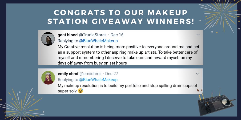 Congrats to <a href="/TrudieStorck/">Trudie Storck</a> and <a href="/emiichmii/">chmi</a> for winning the Makeup Station Giveaway! We love all the creative #NewYearsResolutions contest entrants shared and wish everyone much success in 2020! 💙