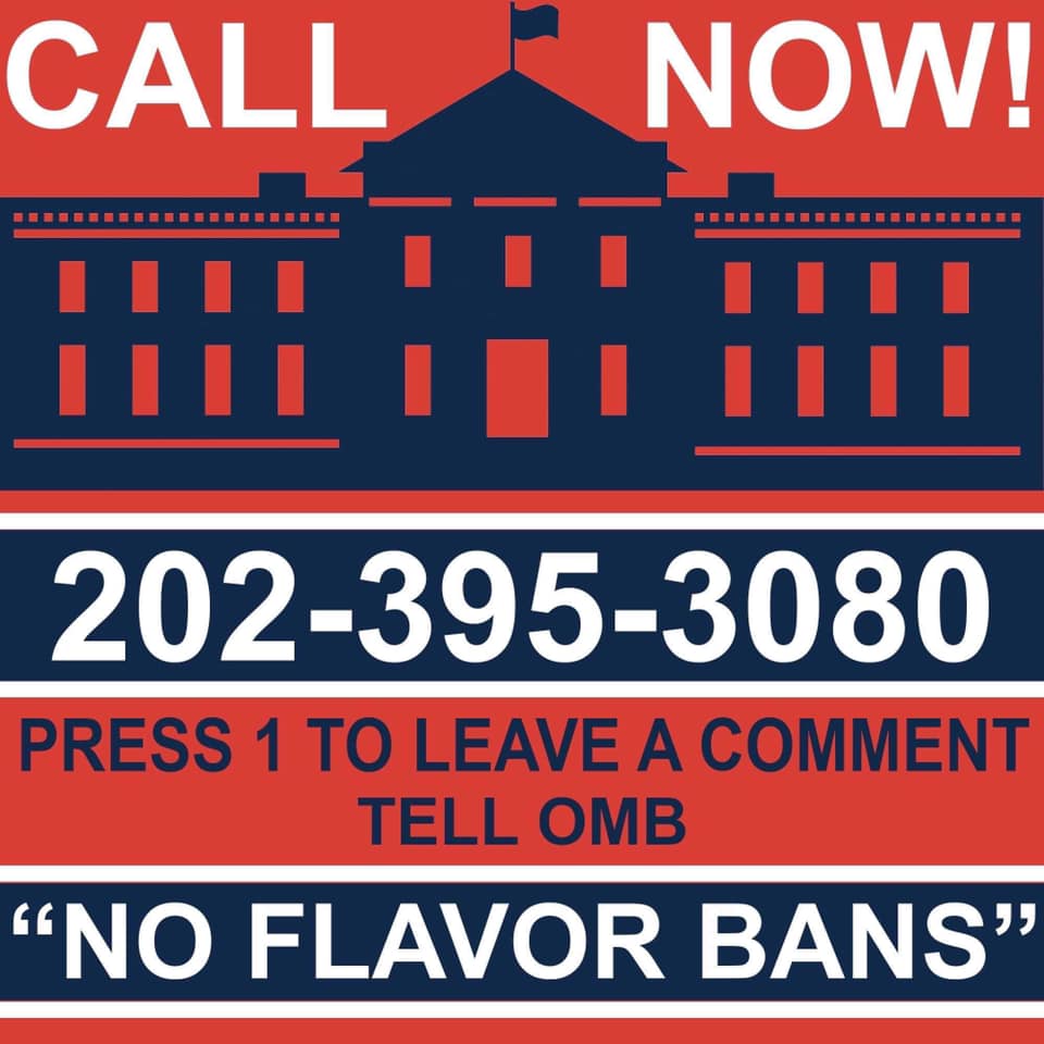 VapinGreek's tweet photo. You can call OMB and leave a short recorded message! Tell them you’re calling about the electronic cigarette/vaping guidance from FDA (RIN is 0910-ZA58) and whether or not you employ anyone at a vapor business or if flavored products helped you quit smoking cigarettes. https://t.co/XVsI0SGjAE