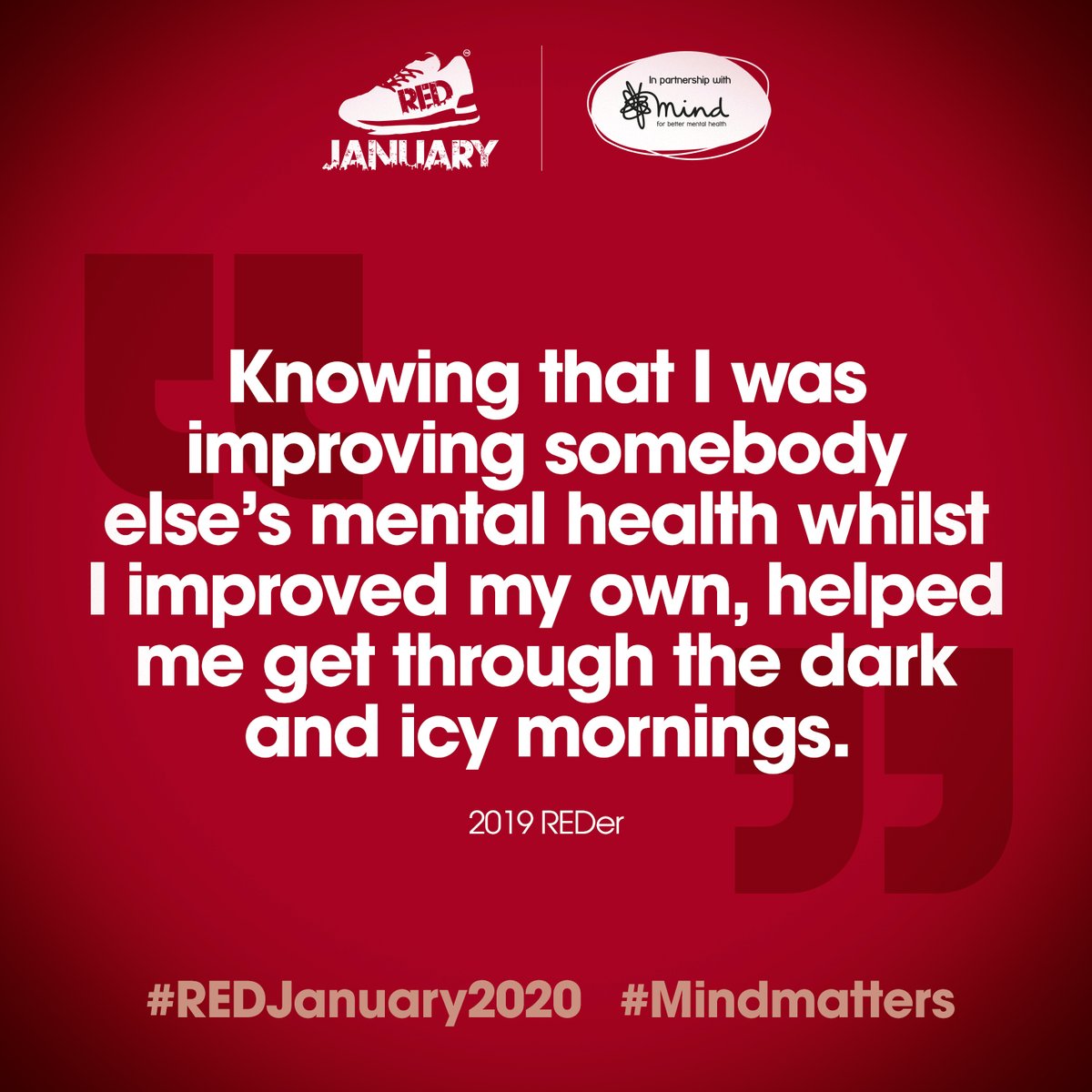 REDJanuaryUK's tweet photo. Kick start your 2020 by supporting yourself and others!
Join @REDJanuaryUK for FREE and raise funds to continue @MindCharity's life-changing work - https://t.co/TuCyxZrlcm
#REDJanuary https://t.co/xvOADRMqwL