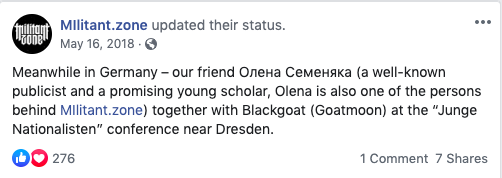 I was reading an article about Wotanjugend (a Ukrainian neo-Nazi org affiliated with the Azov Battalion) and a link took me to a FB post from a neo-Nazi black metal site talking about AB's PR person hanging out with the Goatmoon dickhead at a white supremacist conference.