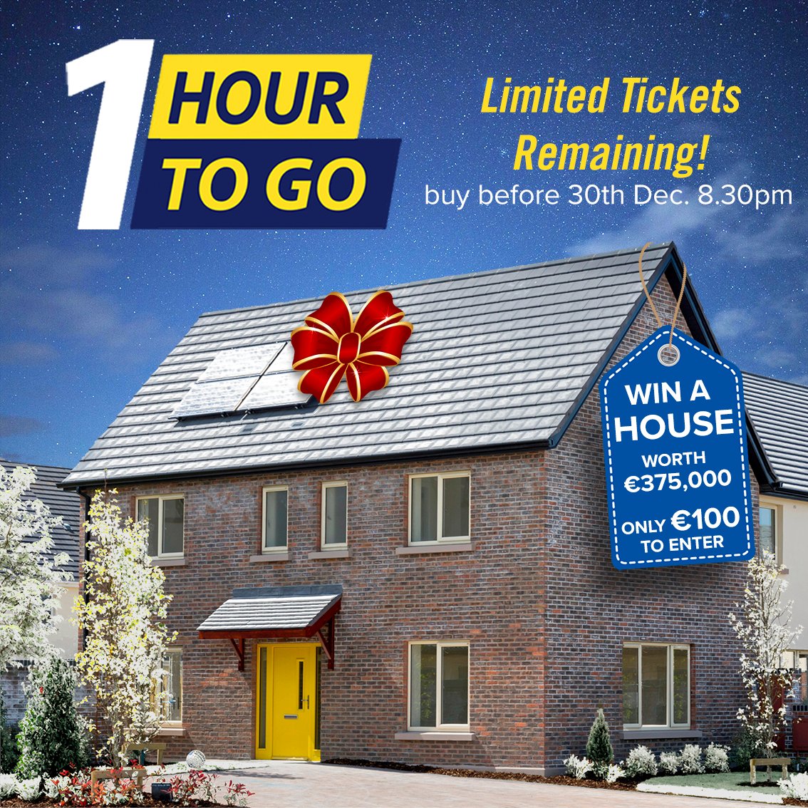 Last hour!! ⏰😱 Buy your ticket now 🎟 at winindublin15.ie or at the Kilmore Hotel before 8.30pm today! 🎟🎁 Someone will win a House worth €375,000! 🥳 Cash prizes also 💶 Best of luck to all who has entered! #winindublin15
