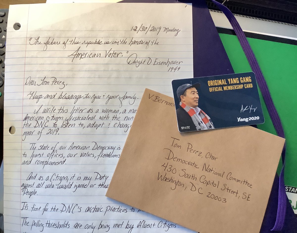 vbbernard's tweet photo. Dear #YangGang
I believe in loving God & Loving Others.
And I believe it’s time to #PollThePeople & #UpdateDemocracy
I’m writing a letter 2 @TomPerez, Chair of the @DNC to respectfully ask for change.
May God Bless him, US, the DNC & Every US Citizen & @AndrewYang
#Yang202 https://t.co/ffv3VpdHDw