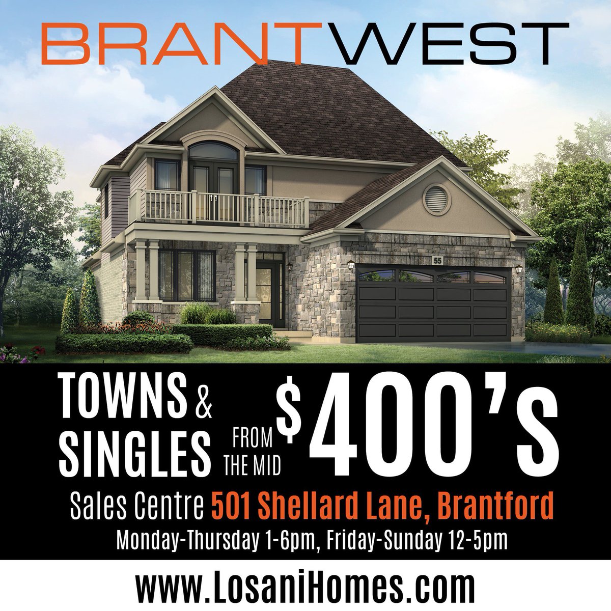 LosaniHomesLtd's tweet photo. Brant West is Now Open! A new Brantford neighbourhood of towns from the $400’s & detached homes on 33-50 ft. lots, from the $500’s. Stop by the sales office at 501 Shellard Lane, #Brantford, for product availability & pricing visit https://t.co/MBm1kRO1sy
#LosaniHomes #BrantWest https://t.co/RxkEcgyeBV