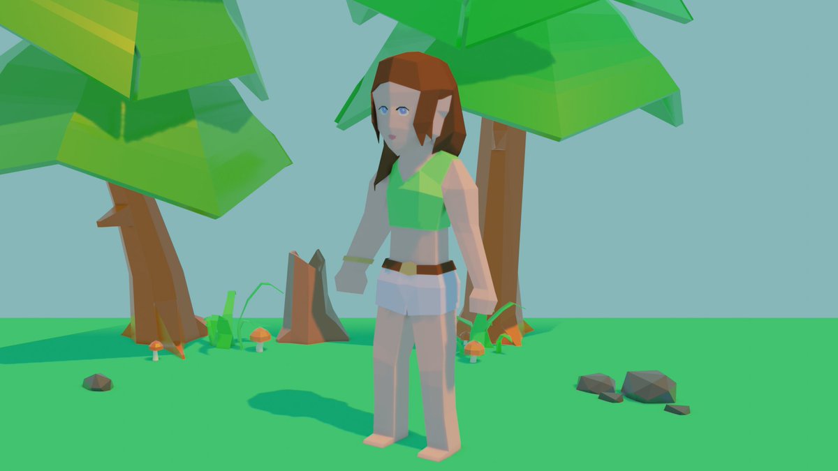 DevelopingJosh's tweet photo. Render of my new low poly character, she's called Voxi! #lowpoly #3dmodeling #indiedev #indiegame #indiegames #blender #gamedev https://t.co/s9BWmpldvU
