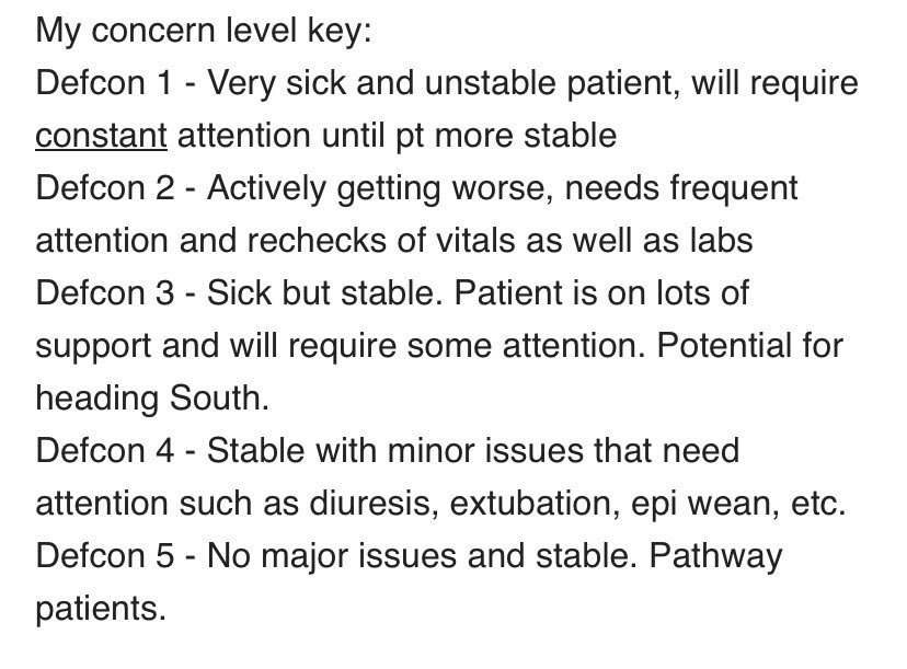 MCNguyenMD's tweet photo. Received sign out today from a CVICU attending. At the end of each pt synopsis was a Defcon level and at the end of the email was a Defcon key. I loved everything about it. #handoffgoals #lifegoals #transplant https://t.co/BUCDo9ybTT