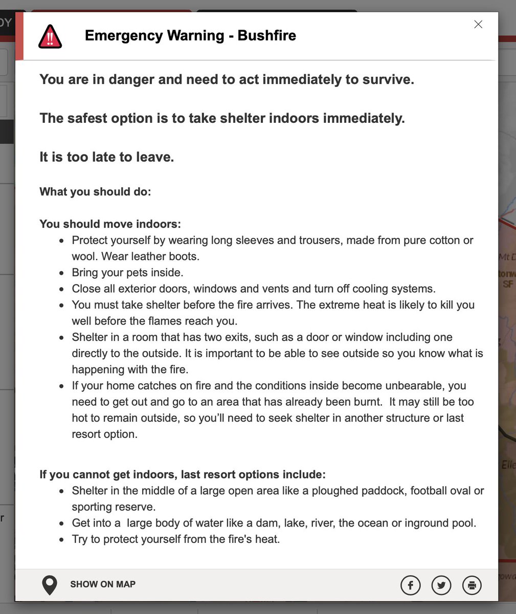 The warning language used in the Australian bushfire alerts is incredibly dire: “You are in danger and need to act immediately to survive."