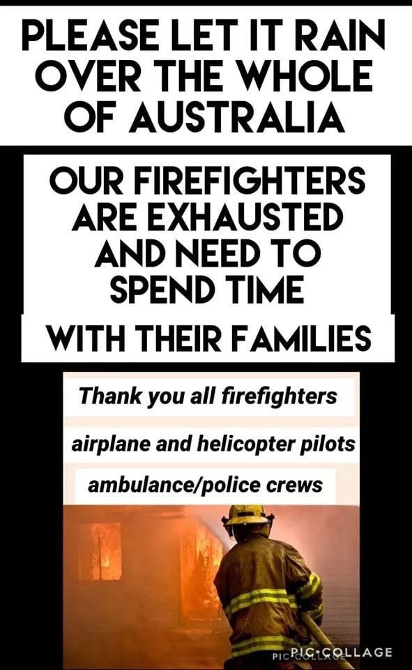 jasminelatham5's tweet photo. Please ❤️ forever grateful for everything the fire fighters have done, thinking of their families who are affected by them not being home [not my pic - credit to who created this] #australia #AustralianFires https://t.co/im6EVtKxCa