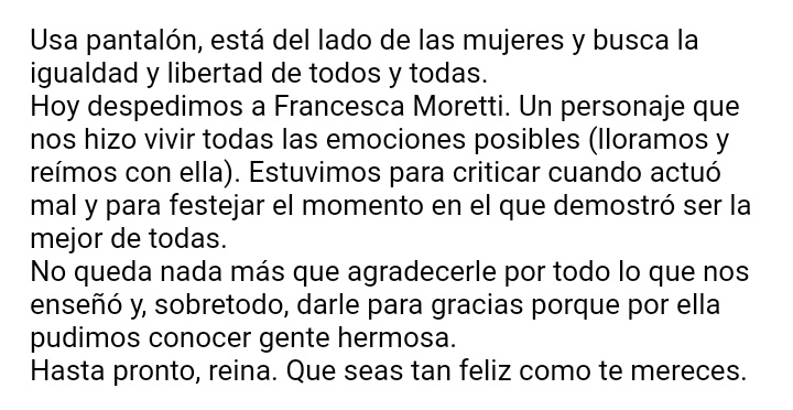 teamfrancesca's tweet photo. Gracias por tu valentía, por amar, por ser el claro ejemplo de "entregarlo todo". Y más que nada, por demostrar que las mujeres podemos con cualquier cosa.
Te vamos a extrañar, Francesca Moretti.
#Atav https://t.co/NXzFtuMncF