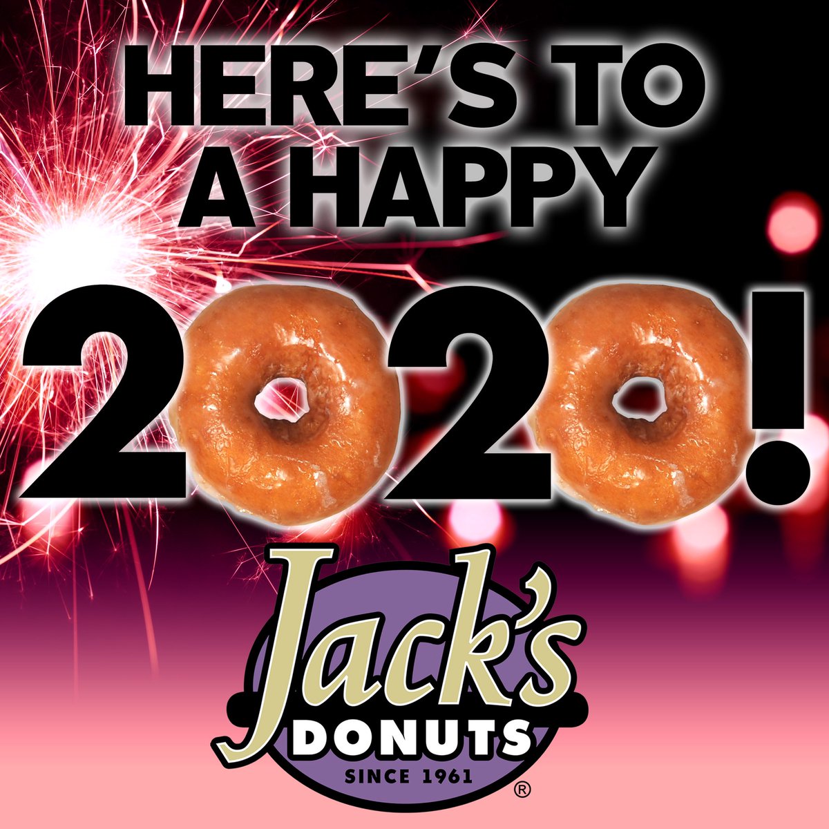 jacksdonuts's tweet photo. A very Happy New Year from all of us at Jack’s Donuts! Here’s to a safe and happy 2020!
#jacksdonuts #donuts #newyear #celebrate #indiana #utah #california #instadonut https://t.co/U6VINK8OKf