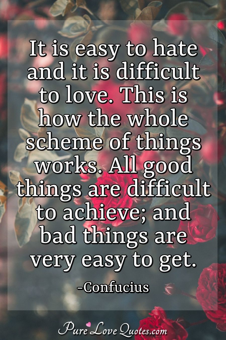 Pure Love Quotes It Is Easy To Hate And It Is Difficult To Love This Is How The Whole Scheme Of Things Works All Good Things Are Difficult To Achieve