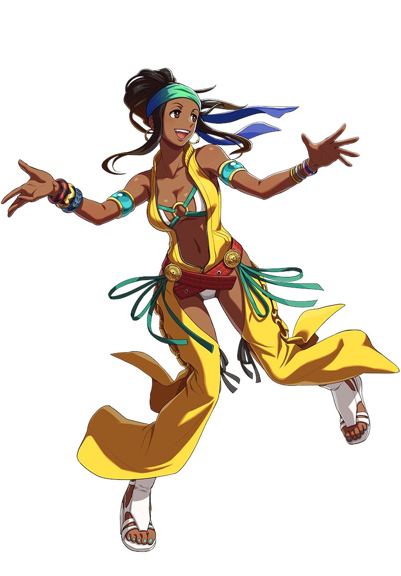 ZARINA - "Dazzling Smile"Age: ???Country: Colombia (lives in Brazil)Team: South America TeamOrigins: KOFXIVa dogged environmentalist and dancer, zarina's in it for a noble end: she wants to protect the nesting place of her pet toucan, coco, whose species is endangered.