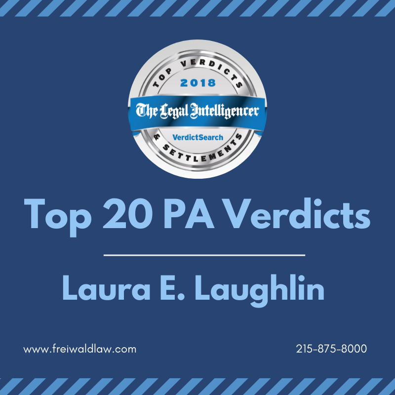 FreiwaldLaw's tweet photo. Congrats to @LLaughlinEsq for securing one of PA’s top 20 verdicts in 2018! Published this fall by the @LegalIntelligencer, the report lists PA’s highest-ranking verdicts &amp; settlements as reported by verdict search. Read more about Laura &amp; her verdict now: https://t.co/KIRU3AMyUS https://t.co/IqT8UQwEHE