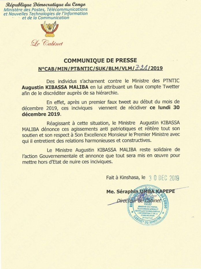 Ministère des PTNTIC RDC tweet media