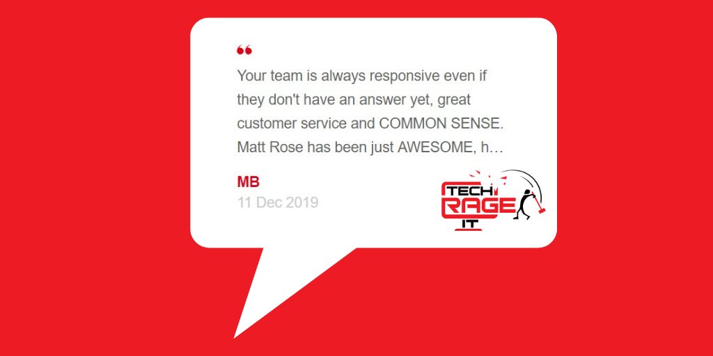 TechRageIT's tweet image. We pride ourselves on providing a memorable customer experience. Every. Single. Time!

#TechRage #feedback #customer #experience #review