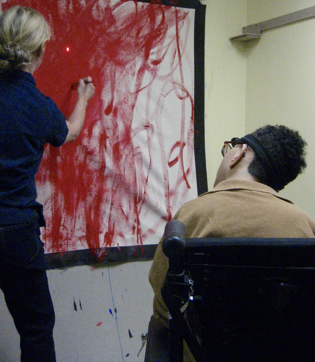 AbilityAnyware's tweet photo. Photo of artist creating his own piece in the #LaserPaintingProgram♿️💡🎨
with facilitation by the program founder, Deborah https://t.co/N49D9yJoas