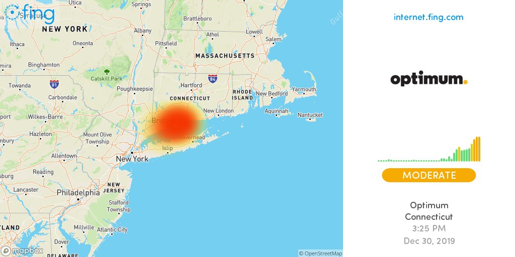 outagedetect's tweet image. 🚧 Moderate Internet #outage ongoing: #Optimum in #Connecticut since 3:25 PM for one hour, impacting #Milford #Easton #Fairfield +2 areas

🇺🇸 Live map and analysis
👉 internet.fing.com/provider/Optim…

Retweet if still down for you as well
#Optimumdown #Optimumoutage #nointernet