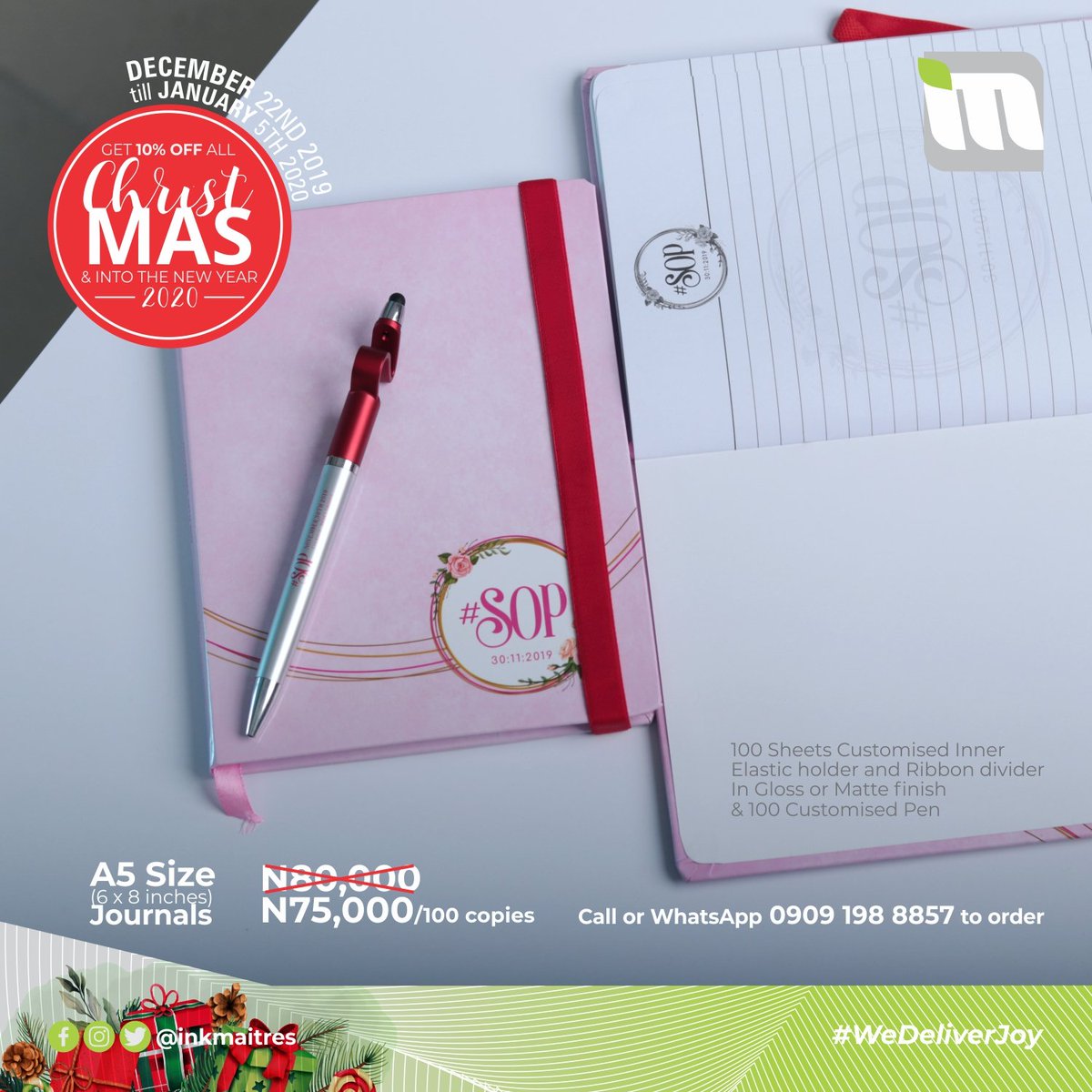 InkMaitres's tweet photo. The difference between our premium quality hardcover Jotters and our 2020 Luxury quality full cover Journals is not just in the wire O binding and the perfect binding, it's a class that simply says #OwambeGetLevels and yes both items are on a 10% discount Promo till 5th Jan. 2020 https://t.co/KWxm6qrAXX