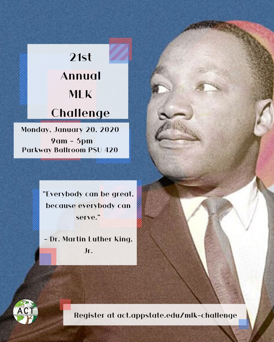 Come join us for a day of celebrating the life and legacy of Dr. Martin Luther King Jr.! Spend the day working with one of your local service organizations in Watauga County and learn about the impact they have on the community you live in. Register on AppSync TODAY!