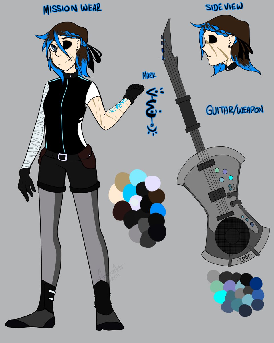 TheMuse15's tweet photo. 🎵I finally got it done! Here is the new Muse reference sheet. Including her mission outfit and her casual outfit. Including her guitar as well. (The last picture I'm sure some of you can guess what that refers to..) #digitalart #referencesheet #Muse #ref #art #palette https://t.co/dJ7tJMpmJ5