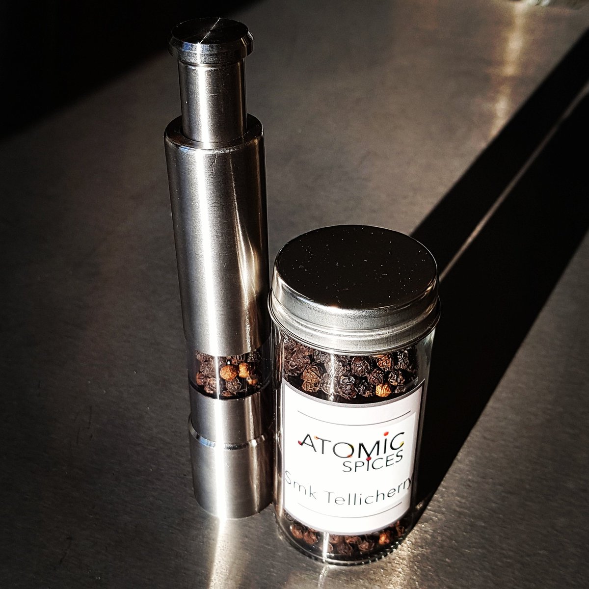 AtomicSpices's tweet photo. Pepper, smoke, glass, steel. Welcome to the new decade of minimalist deliciousness. Waste nothing. https://t.co/8jNXR5TwET