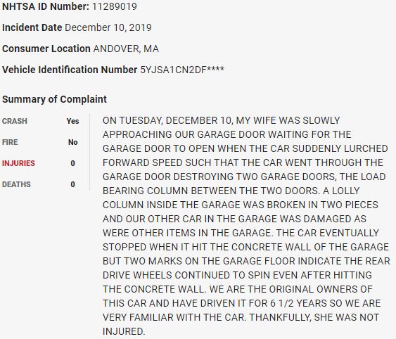 3/ On December 10, 2019, a  $TSLA Model S smashed through a garage door in what appears to be a sudden unintended acceleration event.  $TSLAQ