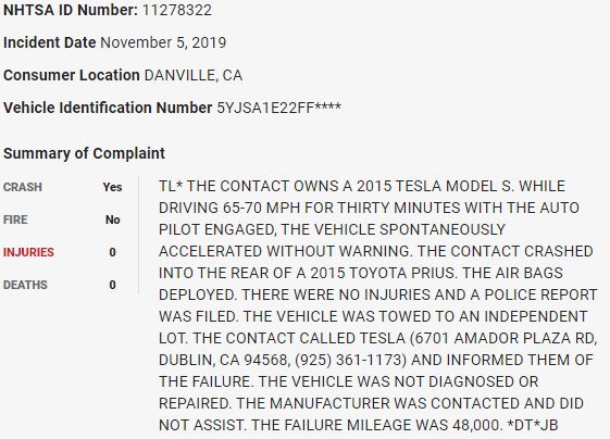 8/ On November 5, 2019, a  $TSLA Model S on Autopilot rear-ended a Toyota Prius in what appears to be a sudden unintended acceleration event.  $TSLAQ