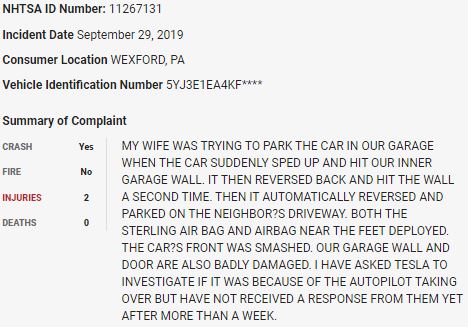 11/ On September 29, 2019, a  $TSLA Model 3 smashed into a garage and then reversed itself onto a neighbor’s driveway in what appears to be a sudden unintended acceleration event.  $TSLAQ