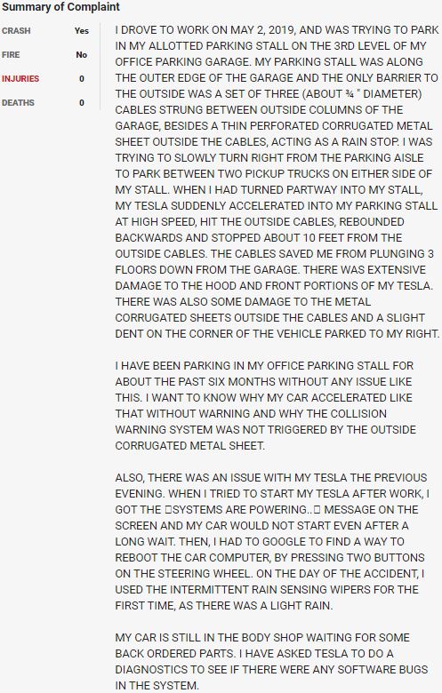 18/ On May 2, 2019, a  $TSLA in a parking lot smashed into a protective cable in what appears to be a sudden unintended acceleration event.  $TSLAQ