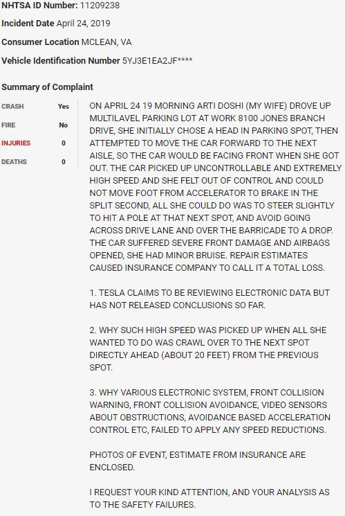 21/ On April 24, 2019, a  $TSLA Model 3 in a parking lot smashed into a pole in what appears to be a sudden unintended acceleration event.  $TSLAQ