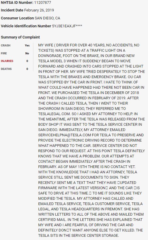 22/ On February 26, 2019, a  $TSLA Model 3 stopped at a traffic light rear-ended the car in front of it in what appears to be a sudden unintended acceleration event.  $TSLAQ