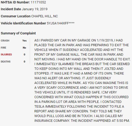 32/ On January 19, 2019, a  $TSLA Model S smashed into a garage wall in what appears to be a sudden unintended acceleration event.  $TSLAQ