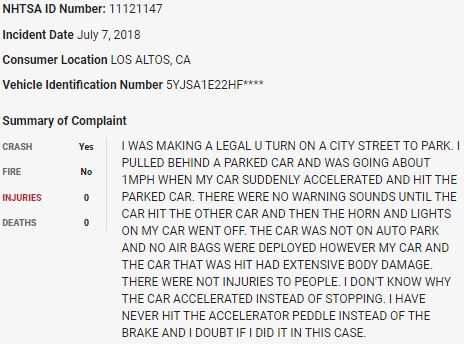 47/ On July 7, 2018, a  $TSLA Model S smashed into a parked car in what appears to be a sudden unintended acceleration event.  $TSLAQ