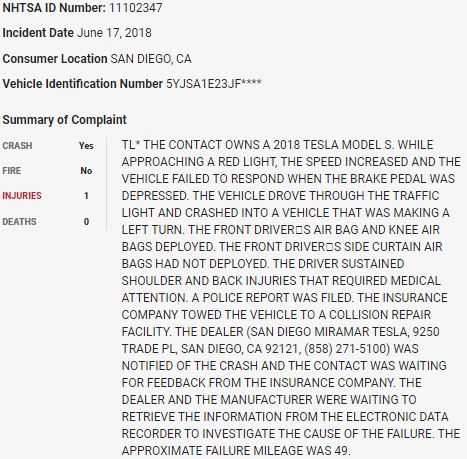 55/ On June 17, 2018, a  $TSLA Model S ran a red light and crashed into another vehicle in what appears to be a sudden unintended acceleration event.  $TSLAQ