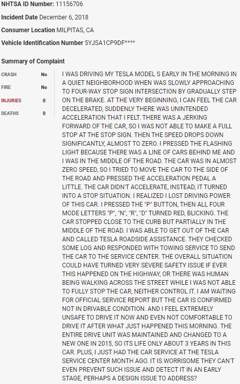 36/ On December 6, 2018, a  $TLSA Model S lurched forward through a stop sign in what appears to be a sudden unintended acceleration event.  $TSLAQ