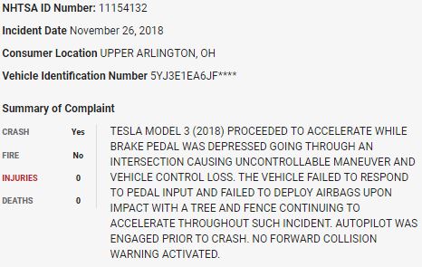 39/ On November 26, 2018, a  $TSLA Model 3 crashed into a tree and a fence in what appears to be a sudden unintended acceleration event.  $TSLAQ