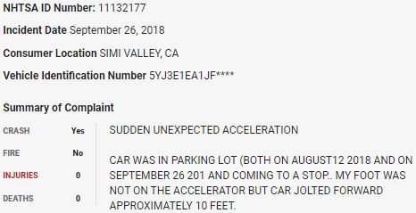 44/ On September 26, 2018, a  $TSLA Model 3 in a parking lot suddenly lurched forward in what appears to be a sudden unintended acceleration event.  $TSLAQ