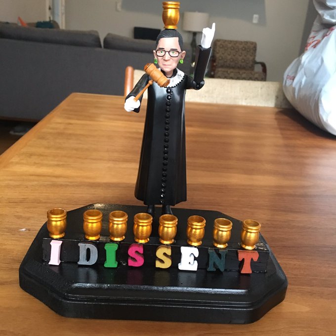 One of my Hanukkah presents for Eli  &mdash; just too good to, um, resist. RBG Menorah handmade by Rachel Brooke<a href="/tag/lammys"class="tags"><span>#lammys</span></a>